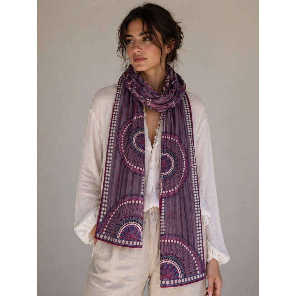 Hattie Carnegie Vintage Purple Geometric Mandala‎ Medallion Long Scarf New